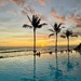 Pool and sea at sunset. 