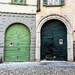 Green doors of Bergamo