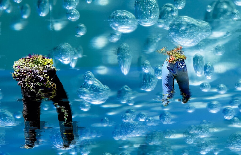 Denim Jeans Floating in Bubbles by sewfree