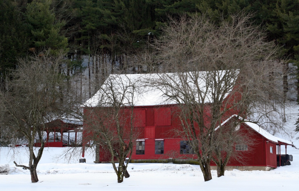 Red Barn and Snow by hjbenson