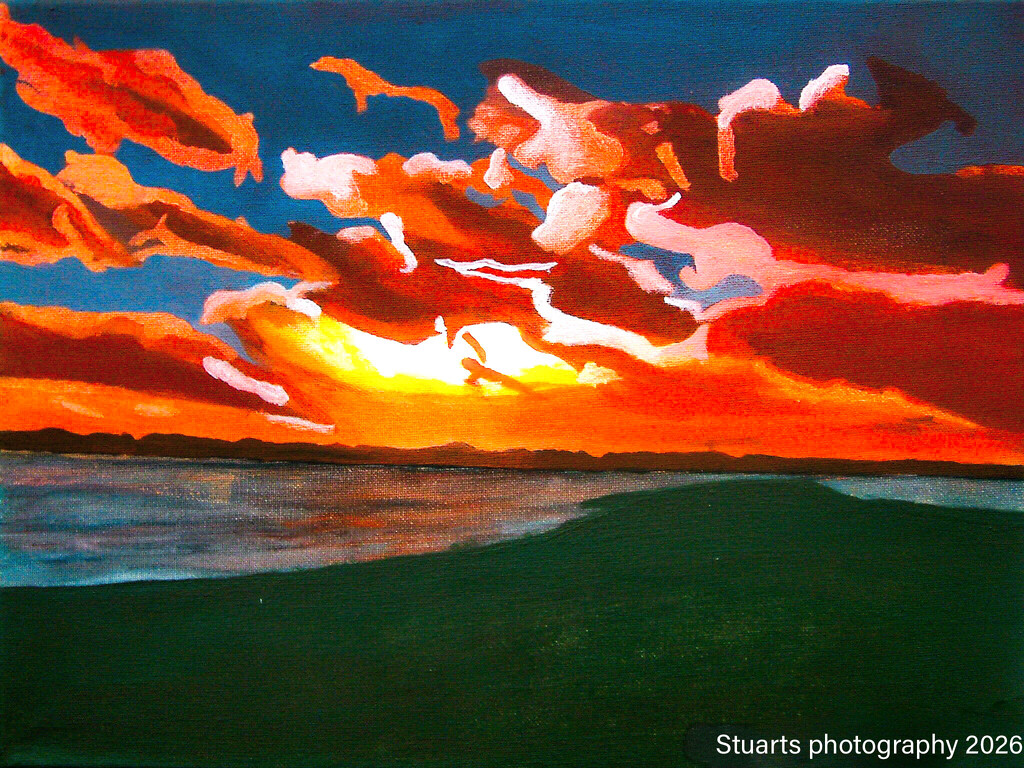 Sunrise over the water (acrylic painting) by stuart46