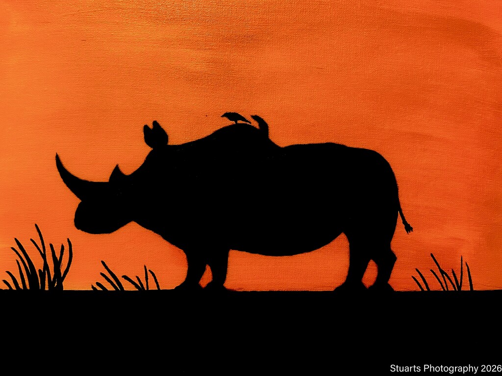 Rhinoceros in silhouette (acrylic painting) by stuart46